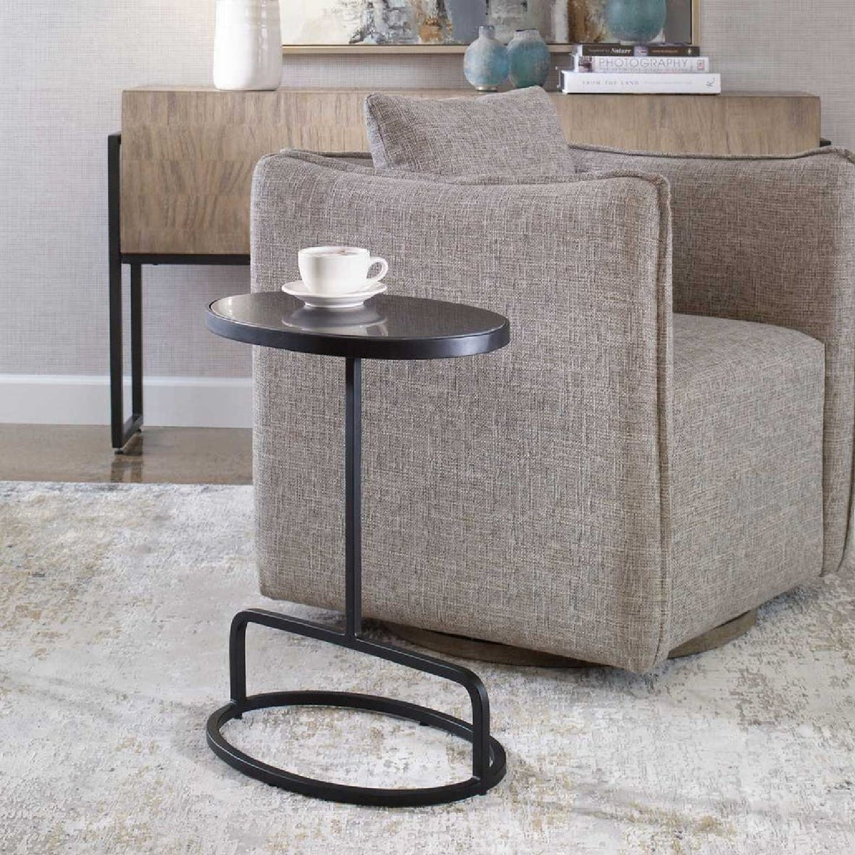 Modern European furniture - Iron Base Oval Accent Table - www.oroa.com