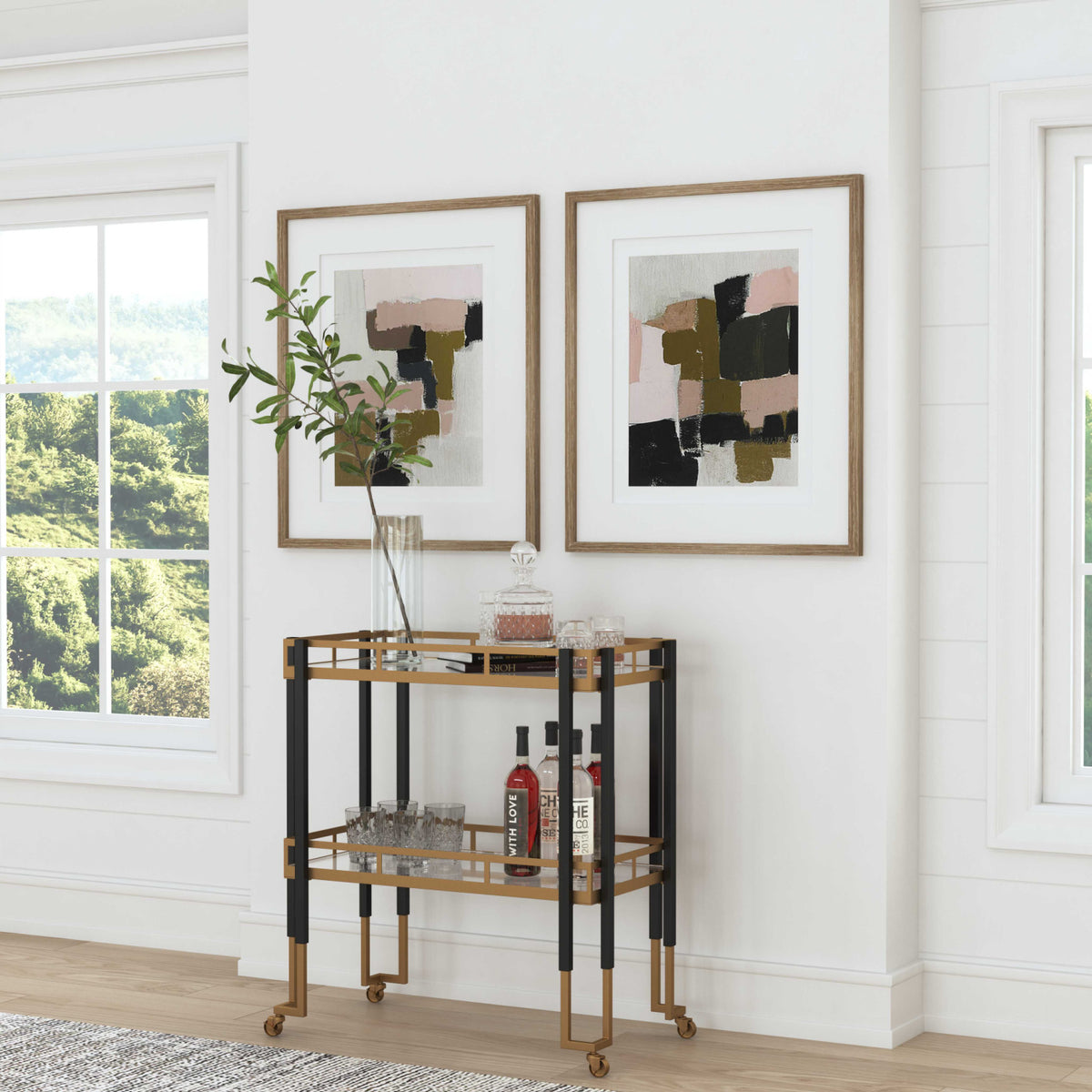 Modern European furniture - Two-Toned Metal Framed Bar Cart - www.oroa.com