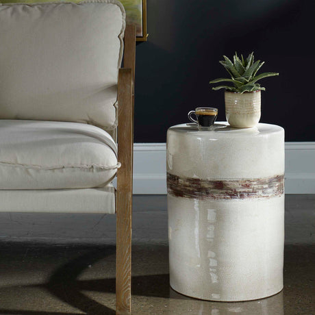 White Crackle Ceramic Garden Stool by Uttermost Comanche, alternate view 2