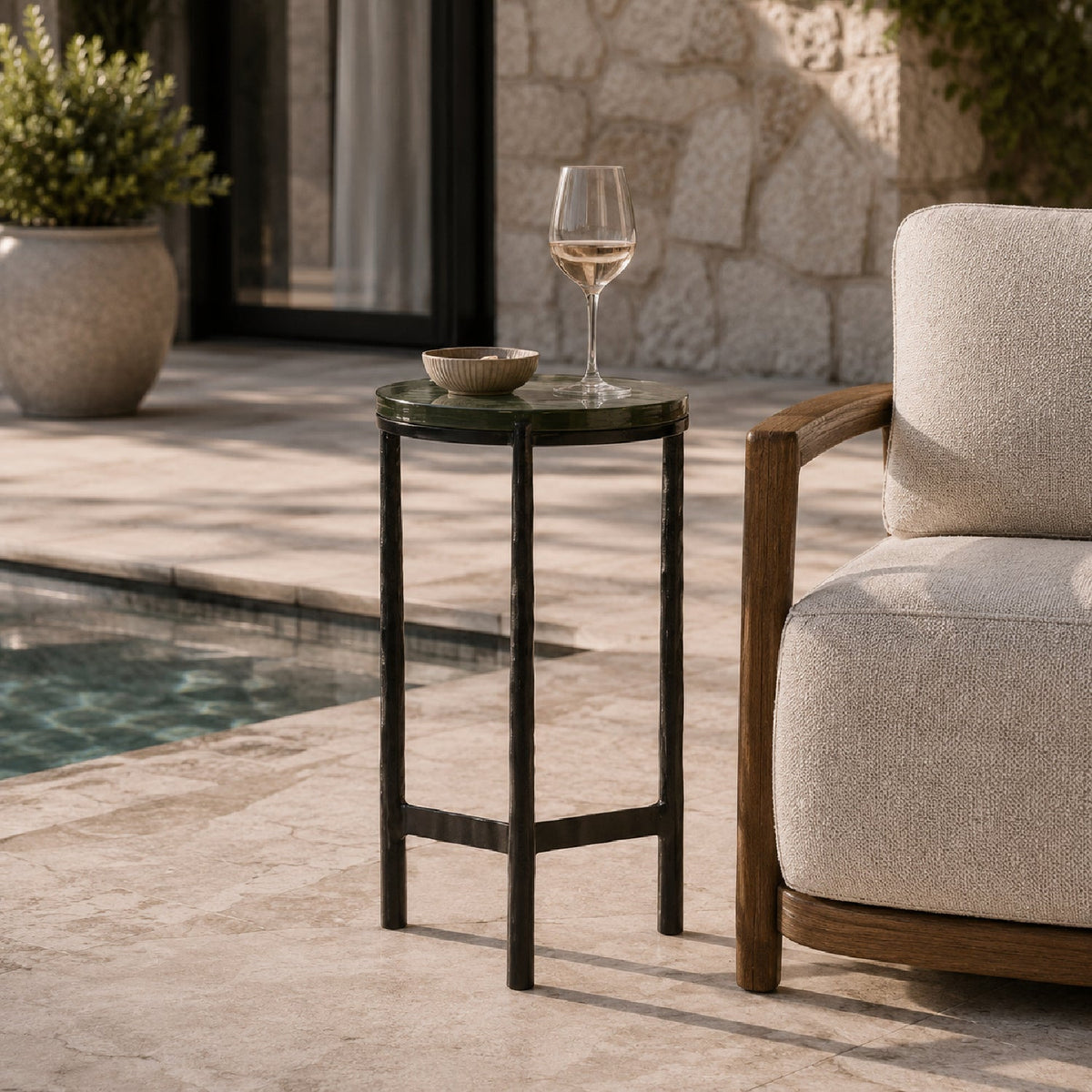 Modern European furniture - Round Glass Indoor/Outdoor Accent Table - www.oroa.com