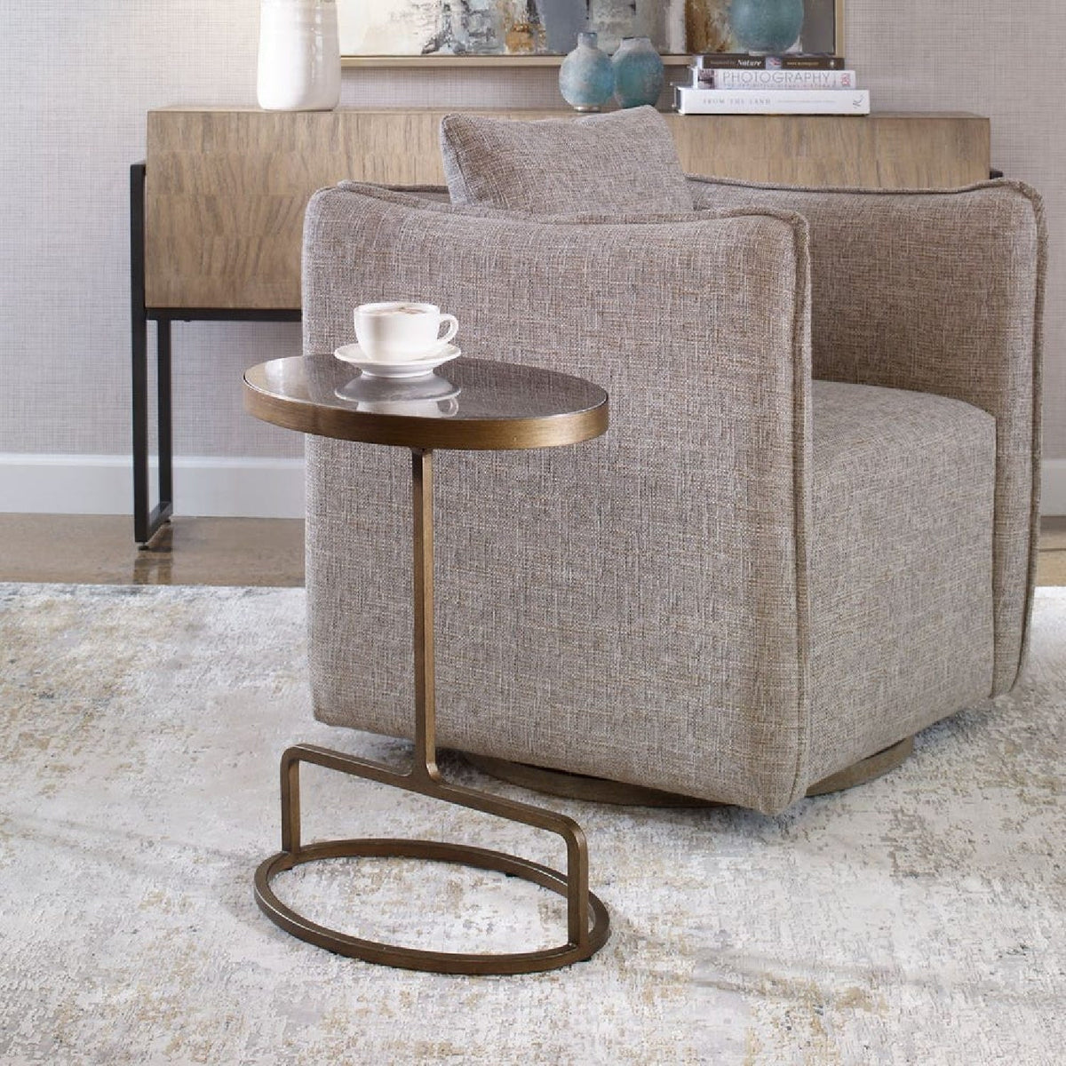 Modern European furniture - Iron Base Oval Accent Table - www.oroa.com
