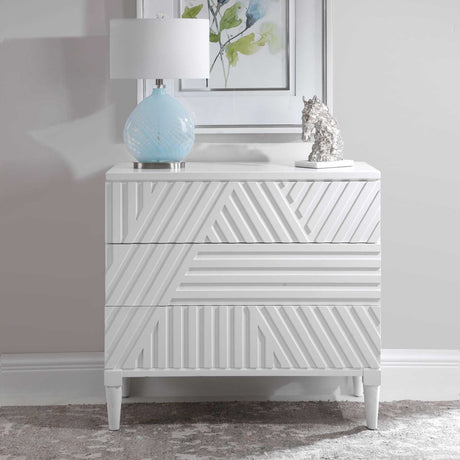 Modern European furniture - Geometric Carved 3-Drawer Chest - www.oroa.com