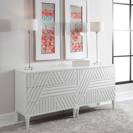 Modern European furniture - Geometric Carved 3-Drawer Chest - www.oroa.com