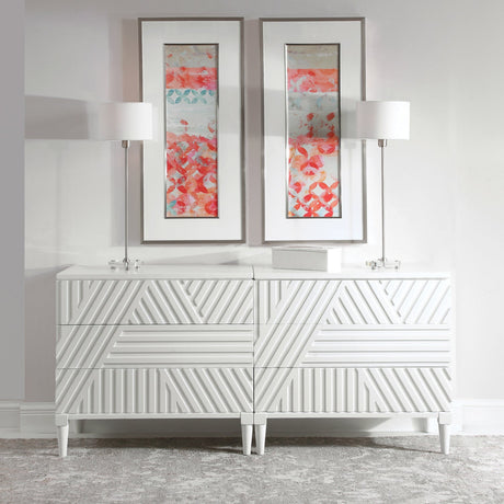 Modern European furniture - Geometric Carved 3-Drawer Chest - www.oroa.com