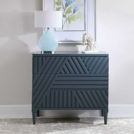 Modern European furniture - Geometric Carved 3-Drawer Chest - www.oroa.com