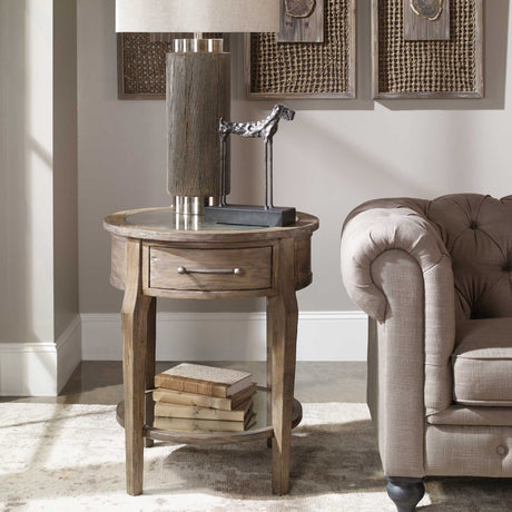 Modern European furniture - Wooden Round 1-Drawer Side Table - www.oroa.com