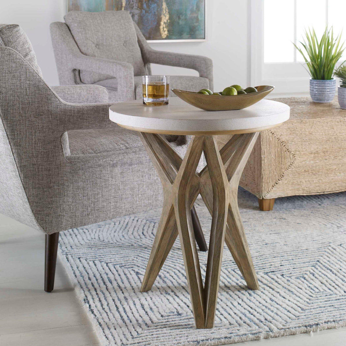 White Limestone Round Side Table by Uttermost Marnie, alternate view 6