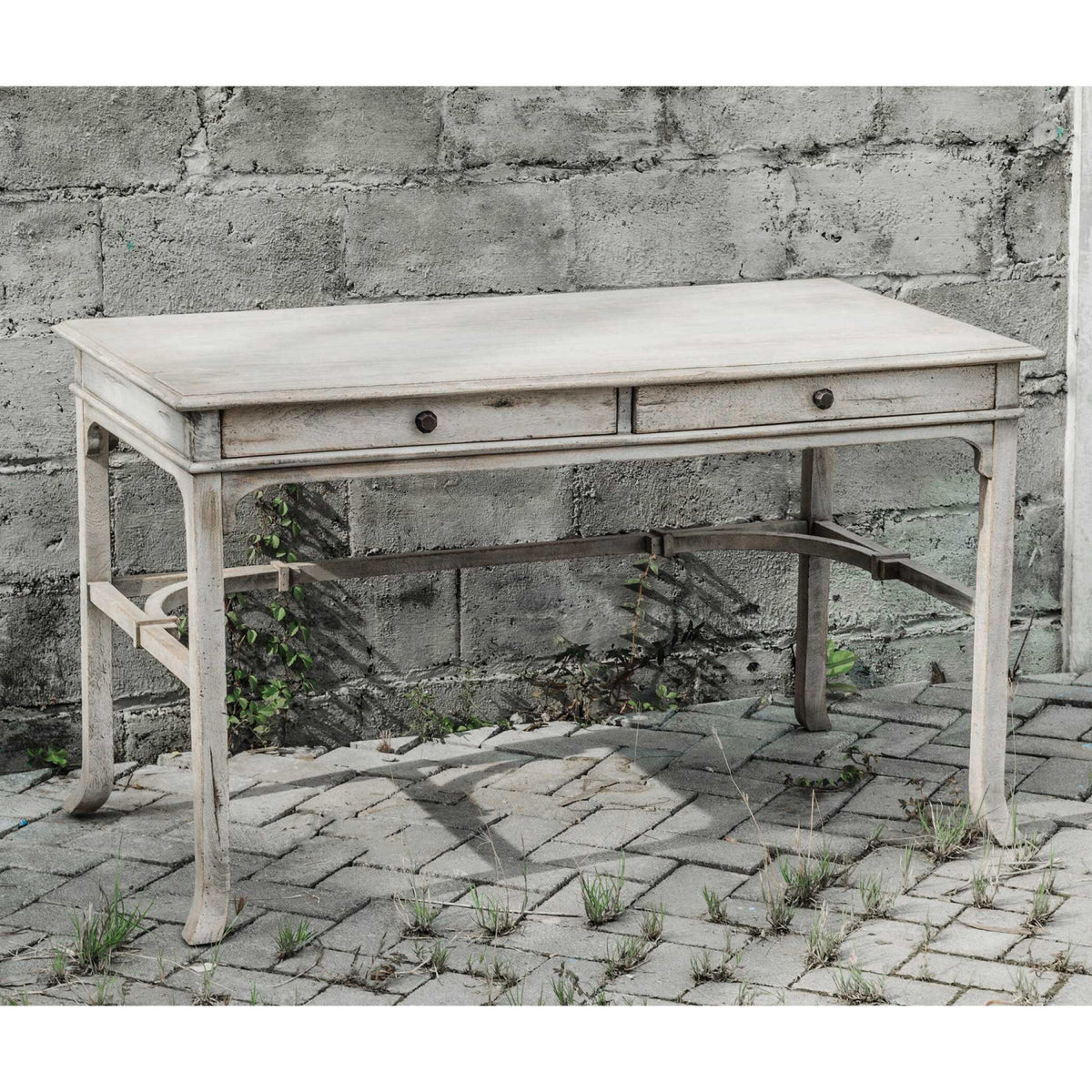 Modern European furniture - Aged White 2-Drawer Writing Desk - www.oroa.com