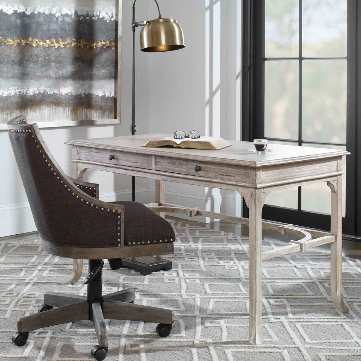 Modern European furniture - Aged White 2-Drawer Writing Desk - www.oroa.com