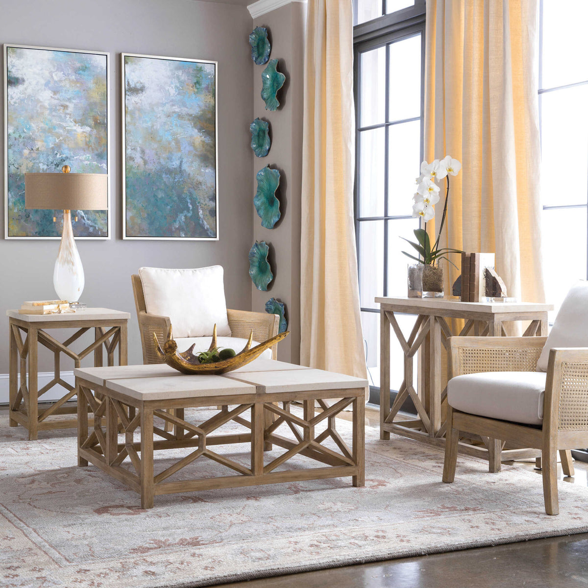 Modern European furniture - Natural Limestone Square Side Table - www.oroa.com