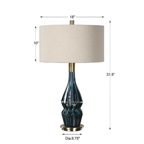 Modern European furniture - Blue Faceted Ceramic Table Lamp by Uttermost Prussian - www.oroa.com