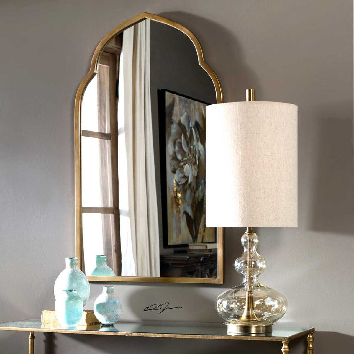 Wavy Amber Glass Buffet Lamp by Uttermost Formoso, alternate view 2
