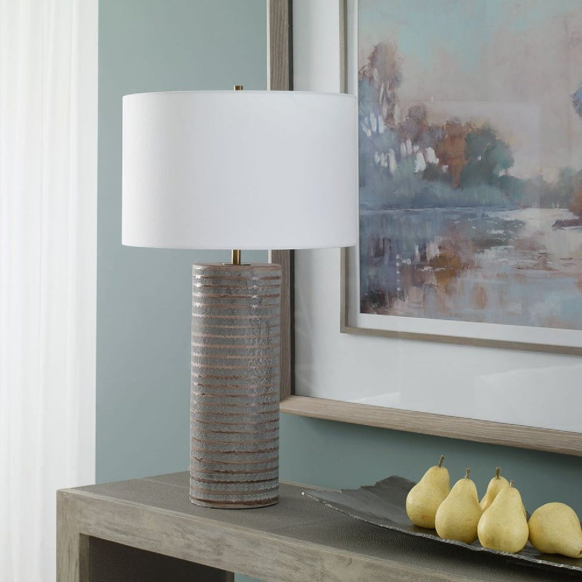 Modern European furniture - Frosted Gray Ceramic Table Lamp by Uttermost Monolith - www.oroa.com