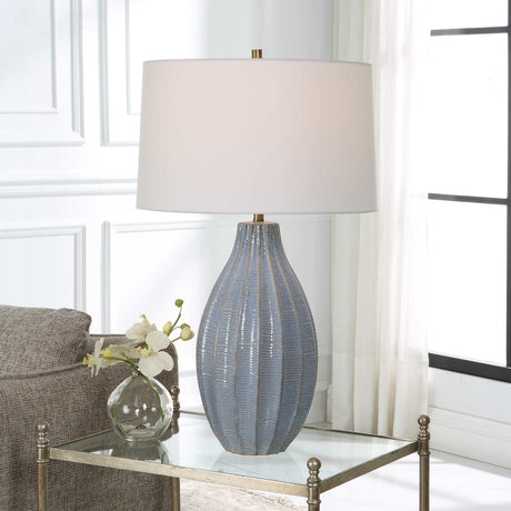 Scalloped Blue Ceramic Table Lamp by Uttermost Veston, alternate view 2