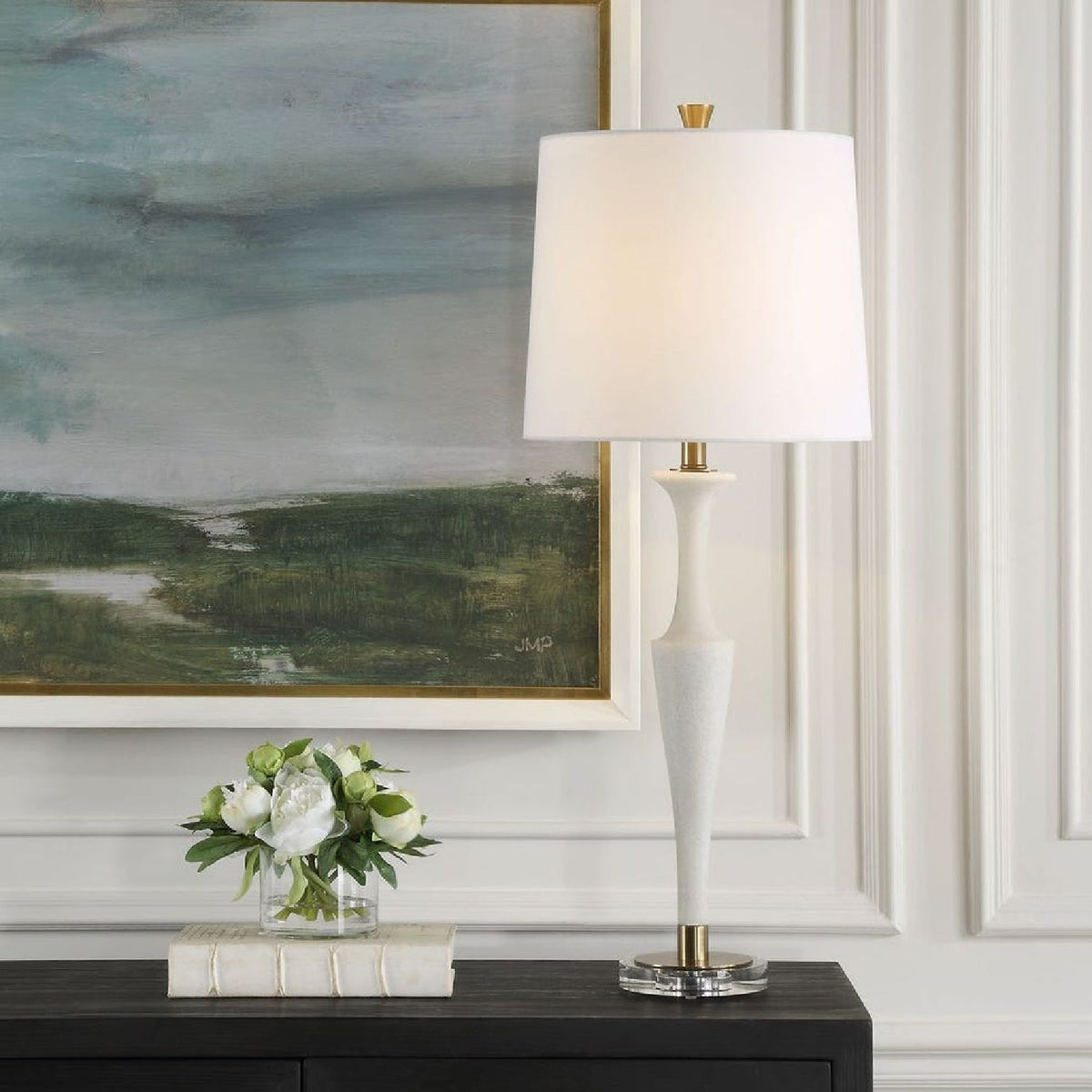 Modern European furniture - White Man-Made Stone Table Lamp by Uttermost Colette - www.oroa.com