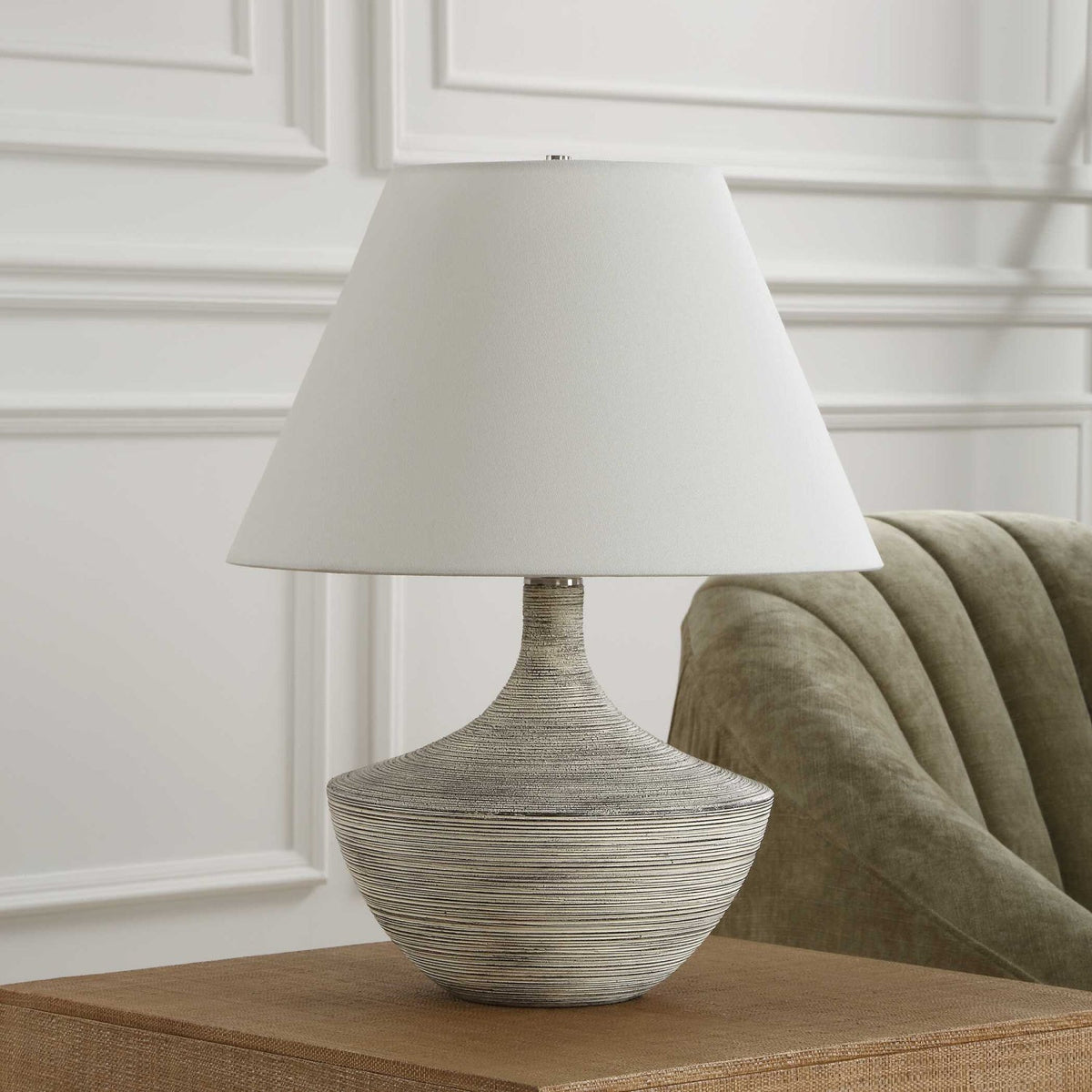 Modern European furniture - White Distressed Ceramic Table Lamp by Uttermost Carafe - www.oroa.com
