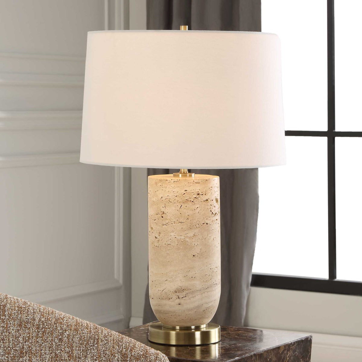 Modern European furniture - Beige Travertine Table Lamp - www.oroa.com