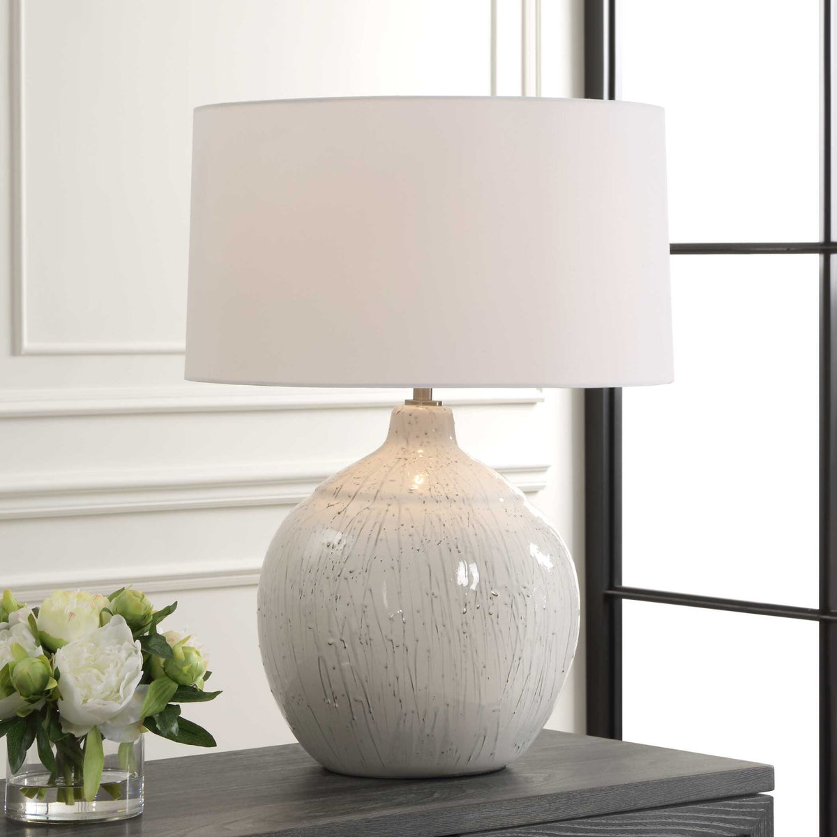 White Glaze Ceramic Table Lamp by Uttermost Dribble, alternate view 2