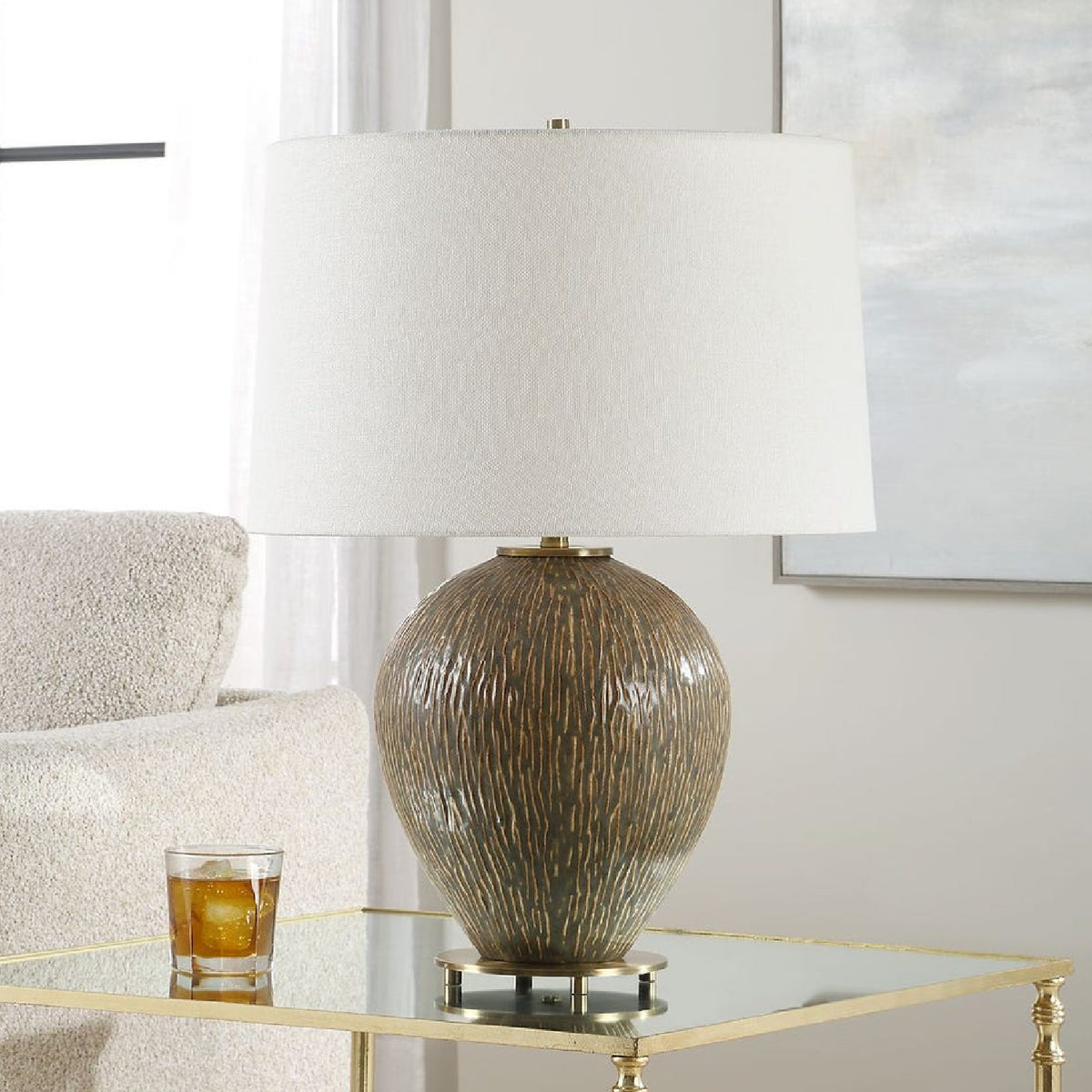 Distressed Brown Ceramic Table Lamp by Uttermost Rya, alternate view 2