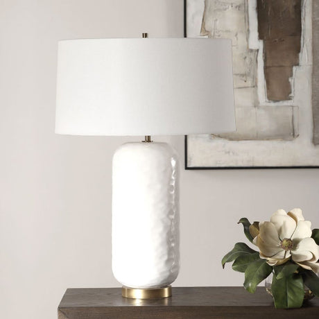 White Linen Drum Table Lamp by Uttermost Iona, alternate view 2