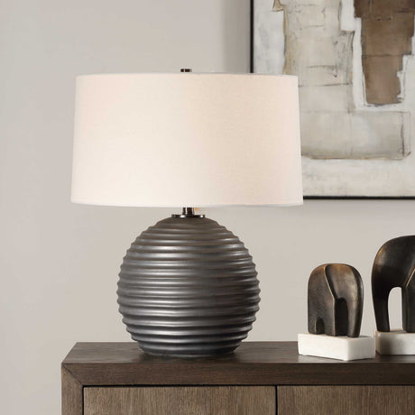 Bronze Ribbed Ceramic Table Lamp by Uttermost Chelsom, alternate view 2