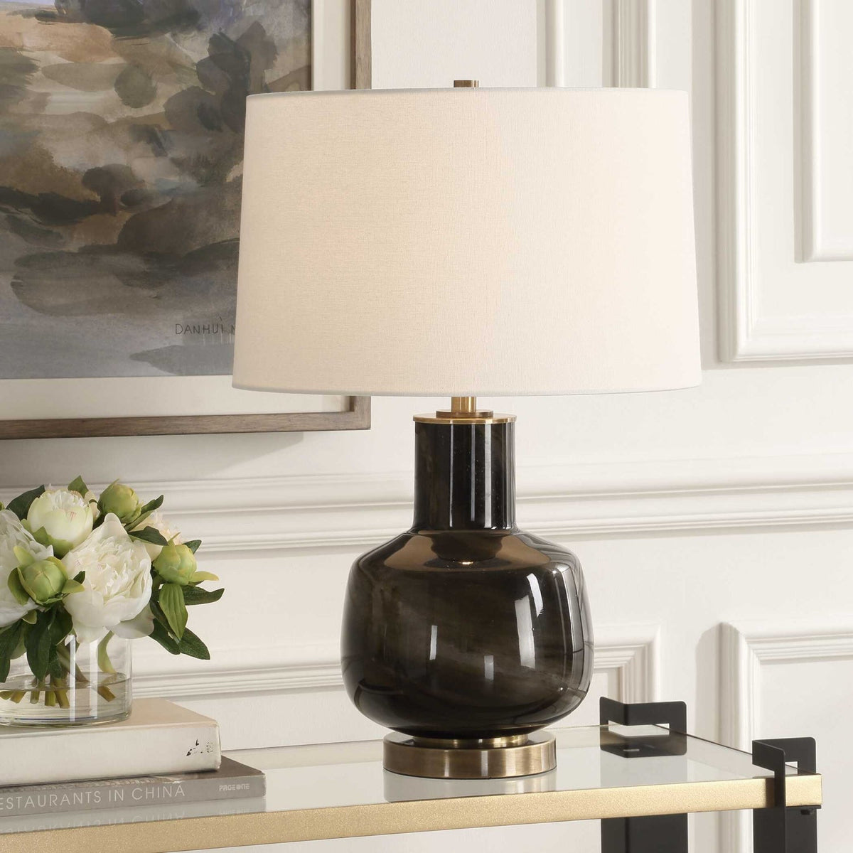 Modern European furniture - Smoky Black Glass Table Lamp by Uttermost Buchanan - www.oroa.com