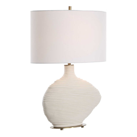 White Ceramic Organic-Shaped Table Lamp by Uttermost Duostacked, alternate view 4