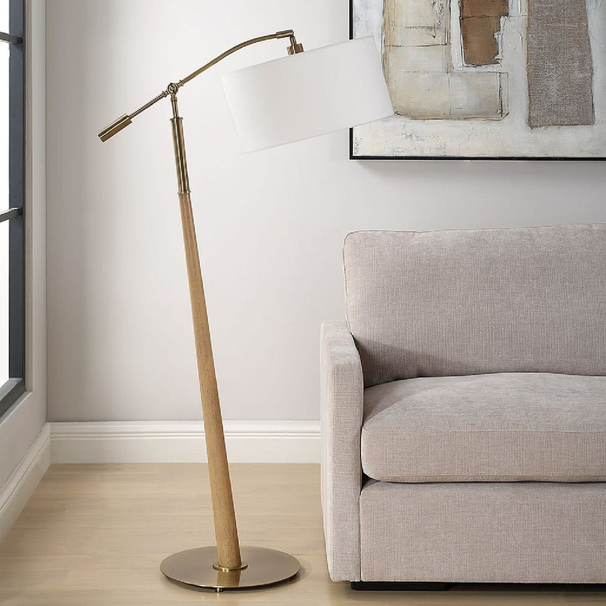 Wooden Tapered Adjustable Floor Lamp by Uttermost Kennett, alternate view 2