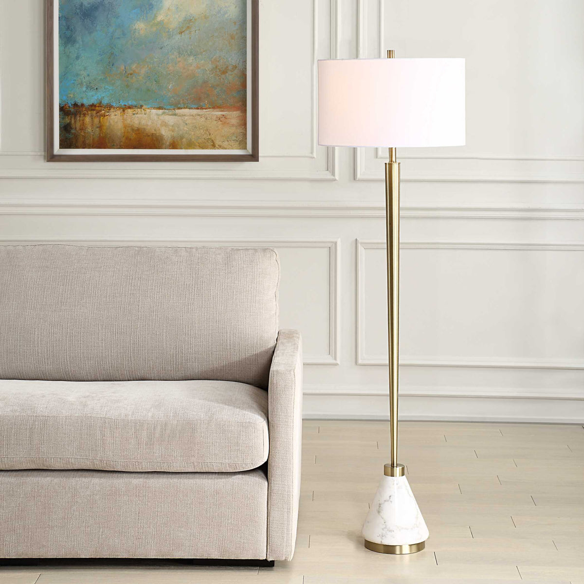 Modern European furniture - Tapered Brass Floor Lamp - www.oroa.com