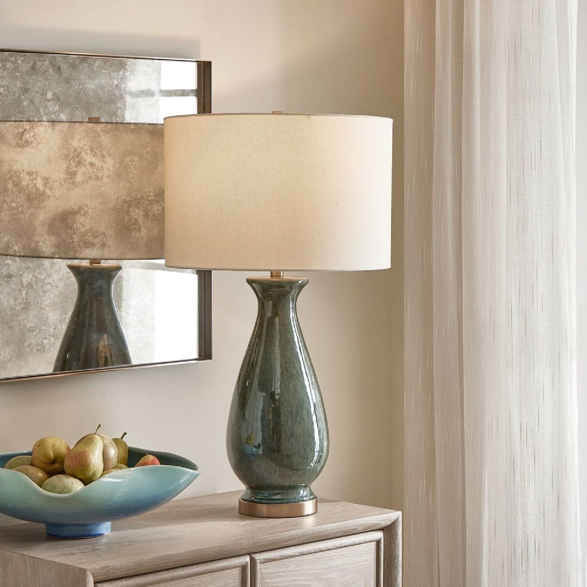  Modern European furniture - Glossy Green Ceramic Table Lamp by Uttermost Colestin - www.oroa.com