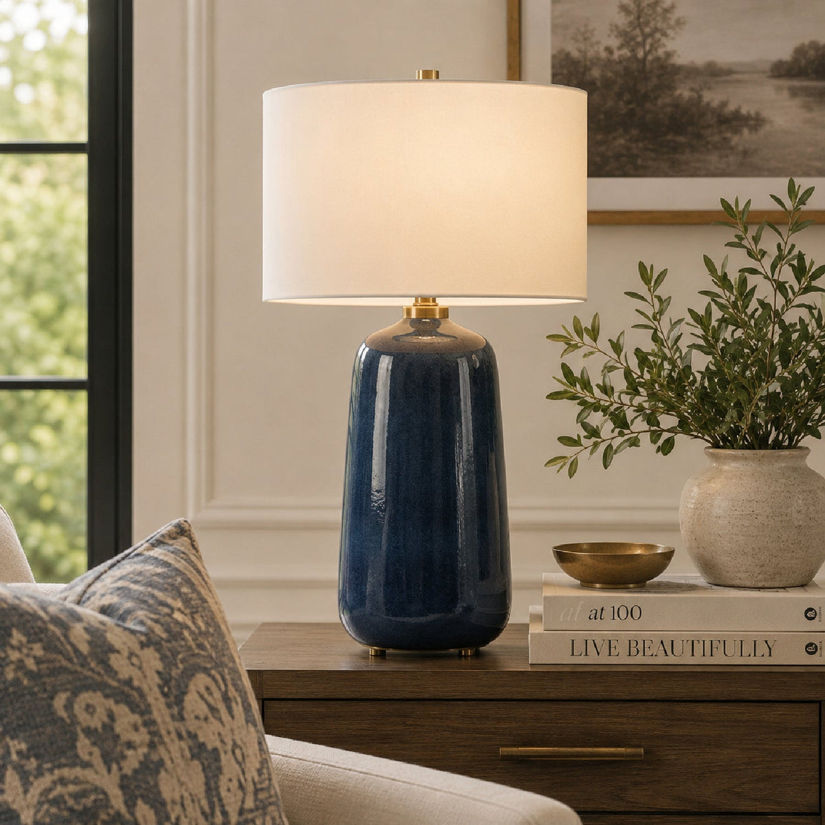 Modern European furniture - Blue Glazed Ceramic Table Lamp by Uttermost Brae - www.oroa.com