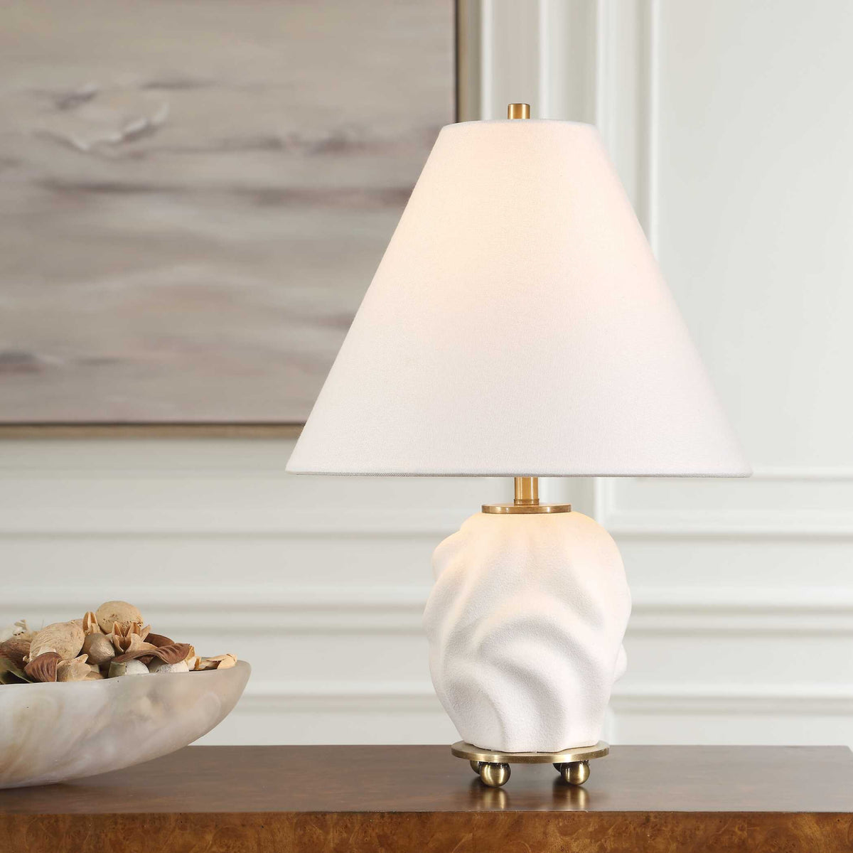 Modern European furniture - Swirled White Ceramic Accent Lamp - www.oroa.com