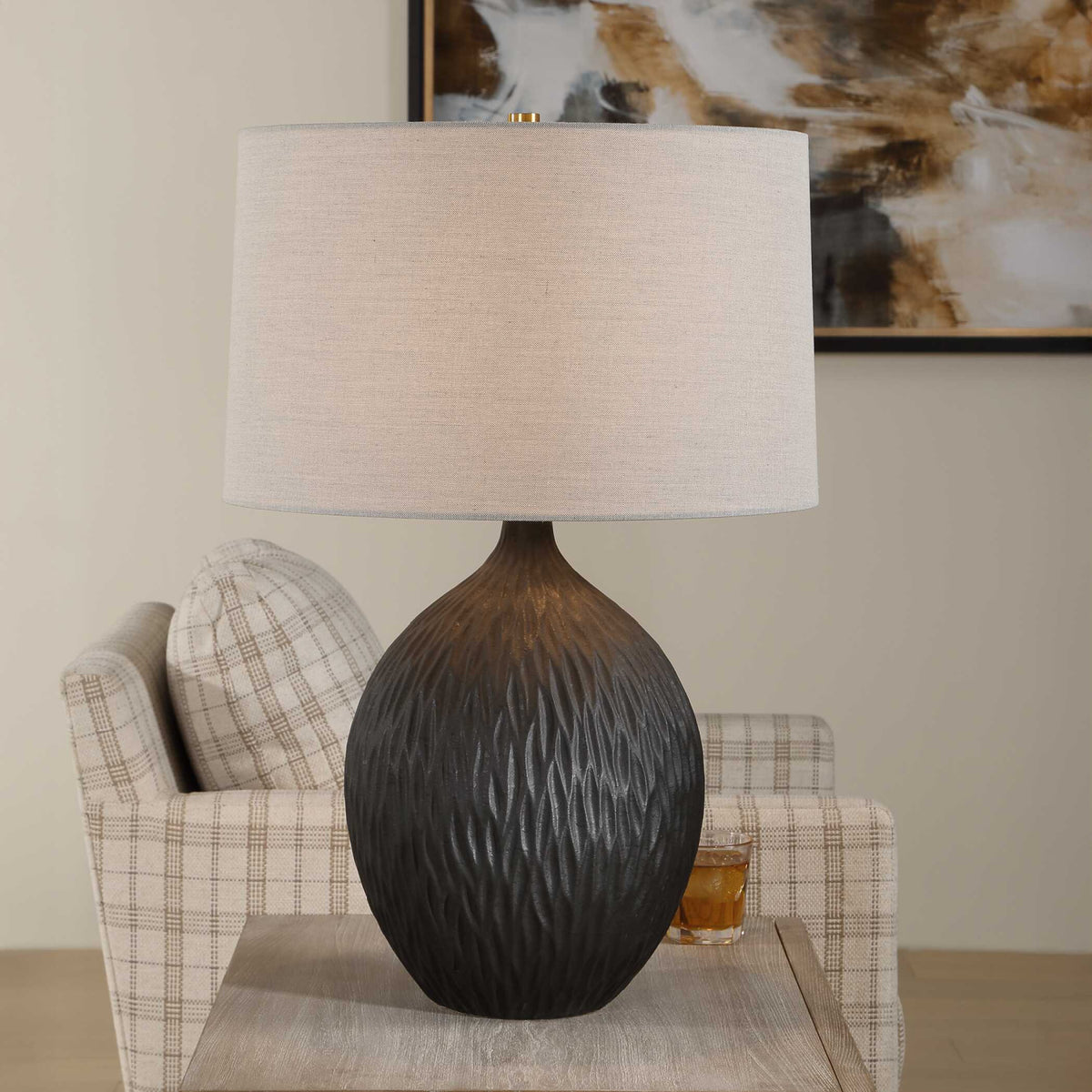 Chiseled Black Ceramic Table Lamp by Uttermost Levee, alternate view 7