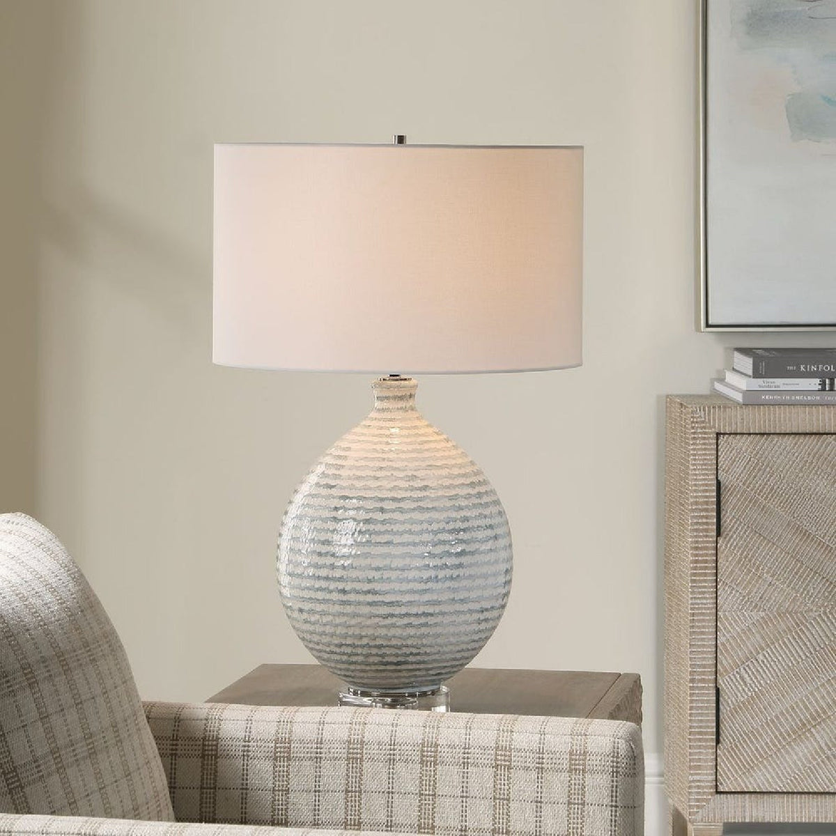 Striped Ceramic Table Lamp by Uttermost Clary, alternate view 2