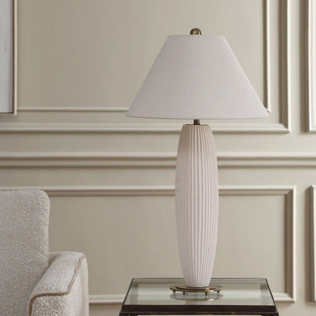 White Fluted Ceramic Table Lamp by Uttermost Brinsley, alternate view 8