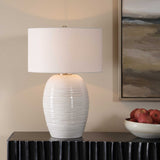 Modern European furniture - Ribbed White Ceramic Table Lamp - www.oroa.com