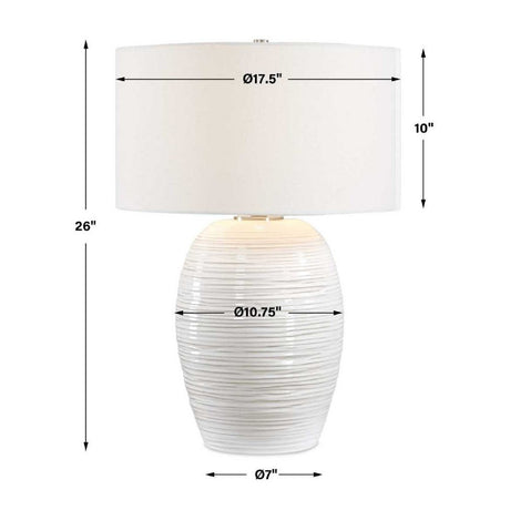 Modern European furniture - Ribbed White Ceramic Table Lamp - www.oroa.com