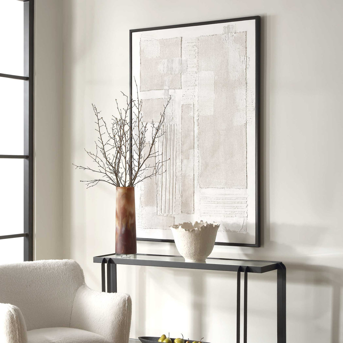 Modern European furniture - Cream Textured Minimalist Artwork - www.oroa.com