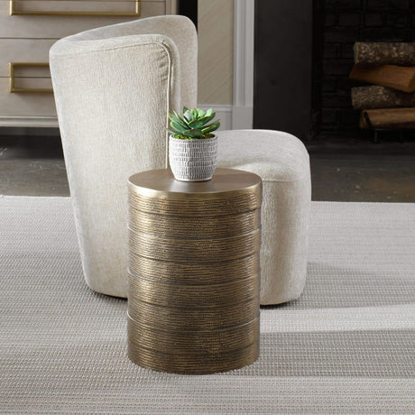 Modern European furniture - Cylindrical Antique Brass Side Table - www.oroa.com