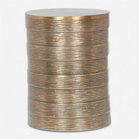 Modern European furniture - Cylindrical Antique Brass Side Table - www.oroa.com