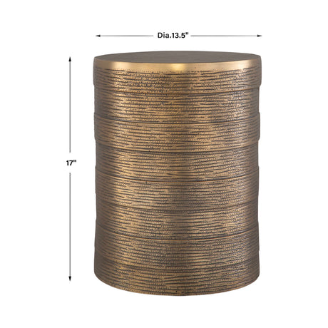 Modern European furniture - Cylindrical Antique Brass Side Table - www.oroa.com