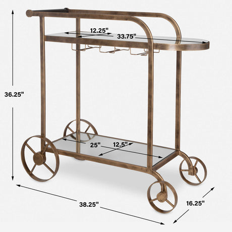 Modern European furniture - Antique Brass Bar Cart - www.oroa.com