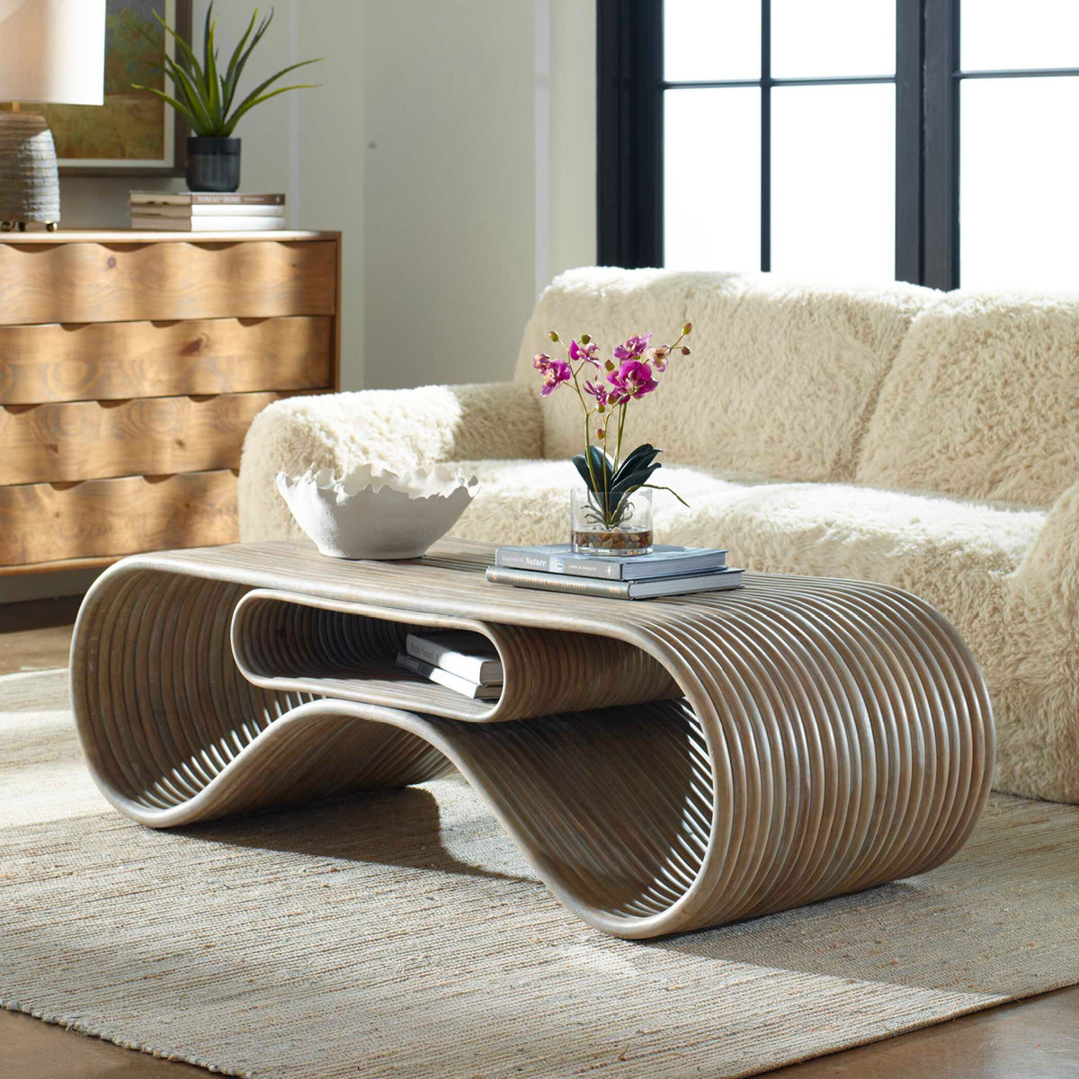 Modern European furniture - Whitewashed Rattan Coffee Table - www.oroa.com