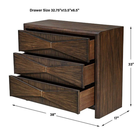 Acacia Wood 3-Drawer Chest by Uttermost Bowtie, alternate view 8