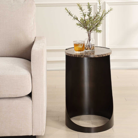Modern European furniture - Brown Marble Round Sie Table - www.oroa.com