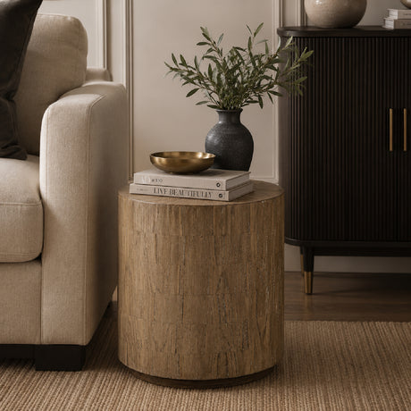 Modern European furniture - Mindi Wood Cylindrical Side Table - www.oroa.com