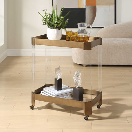 Modern European furniture - Bronze Framed Bar Cart - www.oroa.com