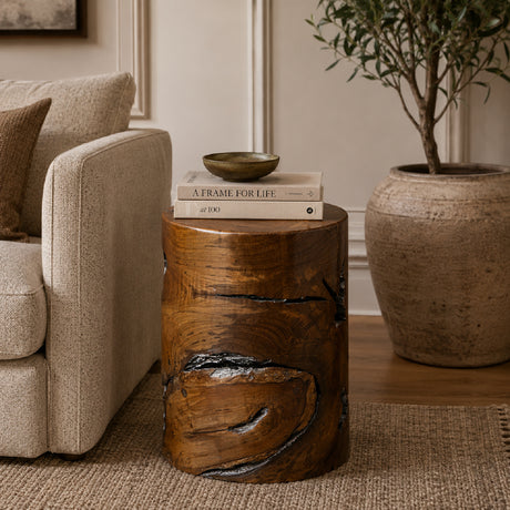Modern European furniture - Spalted Teak Accent Stool - www.oroa.com