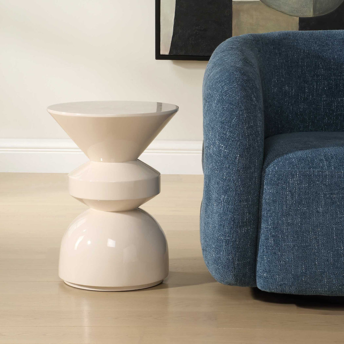Modern European furniture - High-Gloss Cream Accent Table - www.oroa.com