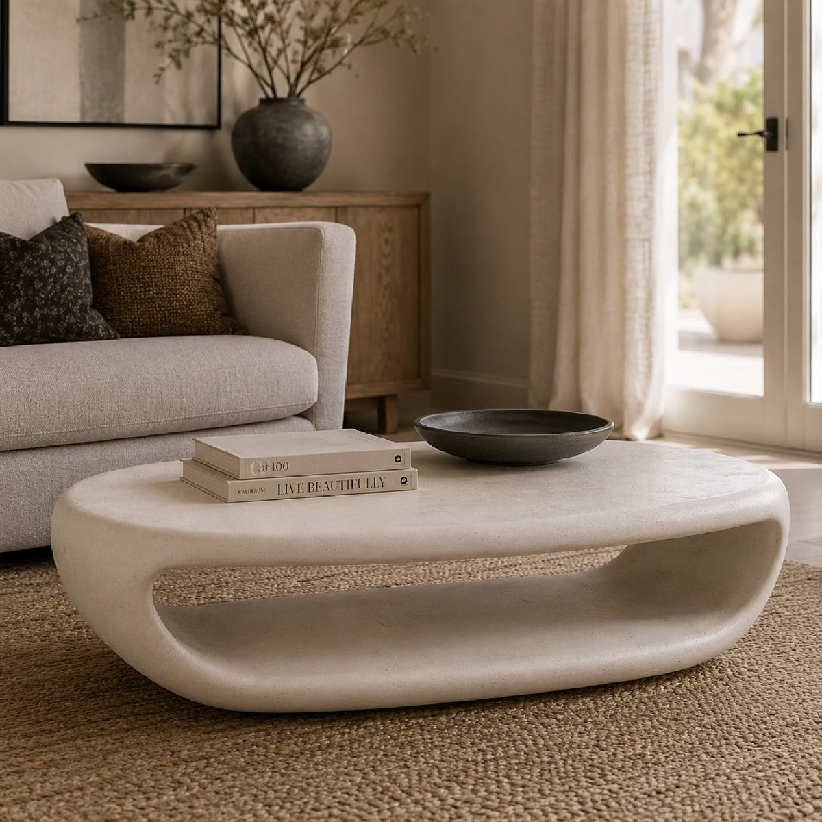 White Concrete Indoor/Outdoor Coffee Table by Uttermost Leyton, alternate view 7